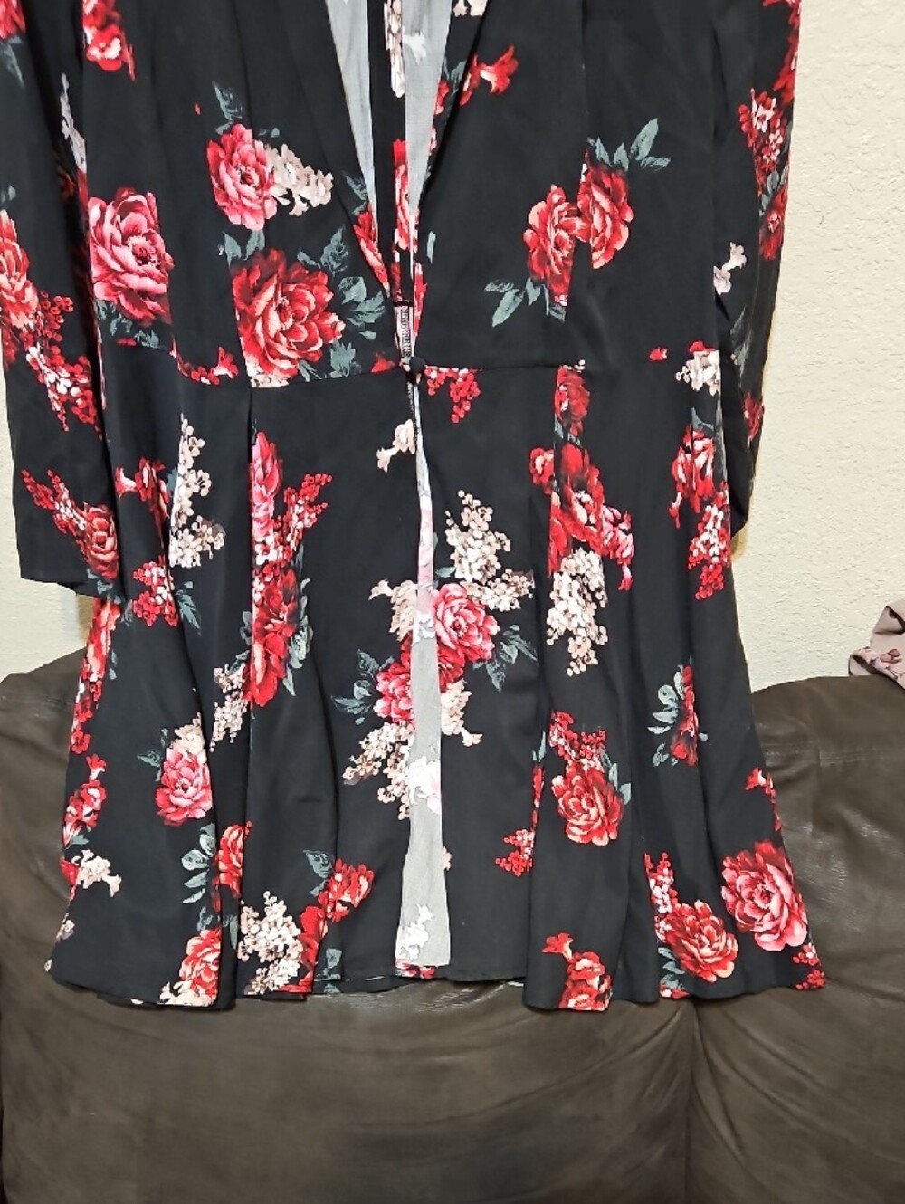 torrid Black Floral Long Sleeve Cardigan with Red Roses - Picture 3 of 7